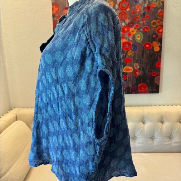 NWT FLAX Designs Linen Shirt Spartan Pullover OCEAN DOT L - Picture 5 of 12